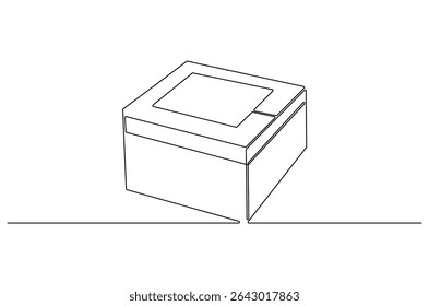Continuous one line drawing of Rounded containers for gifts. Single line drawing illustration of Rectangular white gloss tin can. Brand box concept vector art. Doodle line illustration.