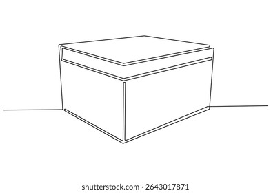 Continuous one line drawing of Rounded containers for gifts. Single line drawing illustration of Rectangular white gloss tin can. Brand box concept vector art. Doodle line illustration.
