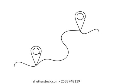 Continuous one line drawing of Route maps and location icons outline vector illustration. Single line art drawing mark location.