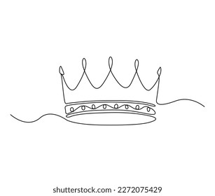 Continuous one line drawing of royal crown. Simple king crown line art design. Editable active stroke vector.