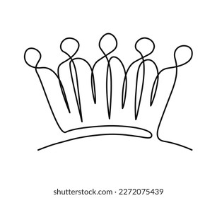 Continuous one line drawing of royal crown. Simple king crown outline design. Editable active stroke vector.