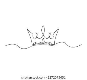 Dibujo continuo de una línea de la corona real. Diseño sencillo de la corona. Vector de trazo activo editable.