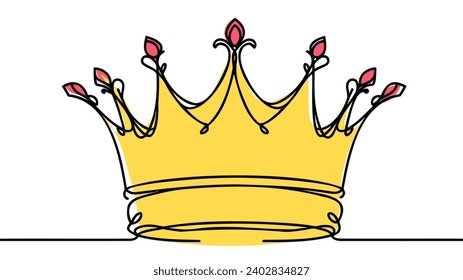 Continuous one line drawing of royal crown. Simple king crown outline design. Editable active stroke vector.