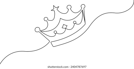 Continuous one line drawing of royal crown banner concept line art outline minimal vector