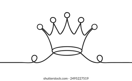 Continuous one line drawing of royal crown. Simple king crown outline design. Editable active stroke vector.