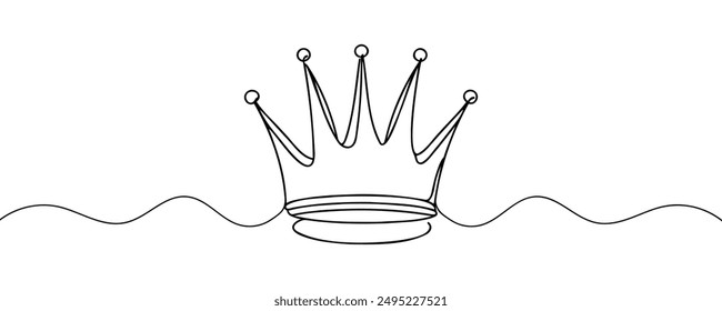 Continuous one line drawing of royal crown. Simple king crown outline design. Editable active stroke vector.