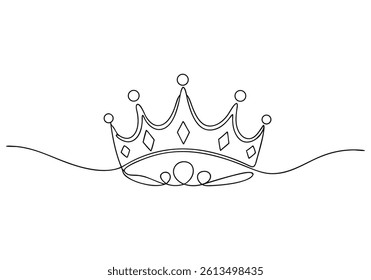 Continuous one line drawing of a royal crown with minimalist design and elegant single line contour

