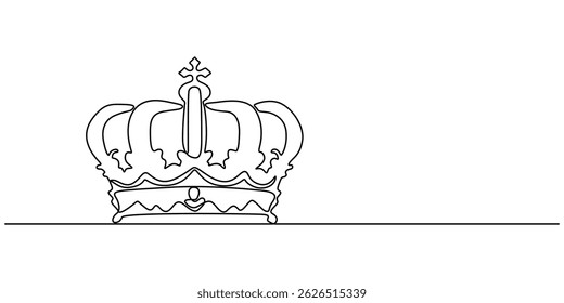 Continuous one line drawing of a royal crown with minimalist design and elegant single line contour, king crown vector, Continuous One line drawing of Crown. Representing monarchy with a basic crown.
