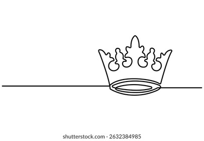 Continuous one line drawing of a royal crown with minimalist design and elegant single line contour, king crown vector, Continuous One line drawing of Crown. Representing monarchy with a basic crown.