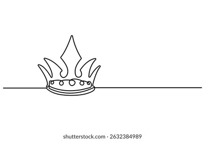 Continuous one line drawing of a royal crown with minimalist design and elegant single line contour, king crown vector, Continuous One line drawing of Crown. Representing monarchy with a basic crown.