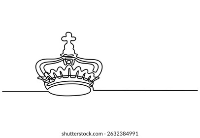 Continuous one line drawing of a royal crown with minimalist design and elegant single line contour, king crown vector, Continuous One line drawing of Crown. Representing monarchy with a basic crown.