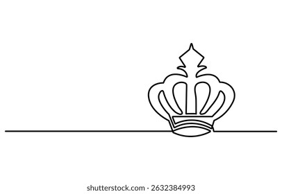 Continuous one line drawing of a royal crown with minimalist design and elegant single line contour, king crown vector, Continuous One line drawing of Crown. Representing monarchy with a basic crown.