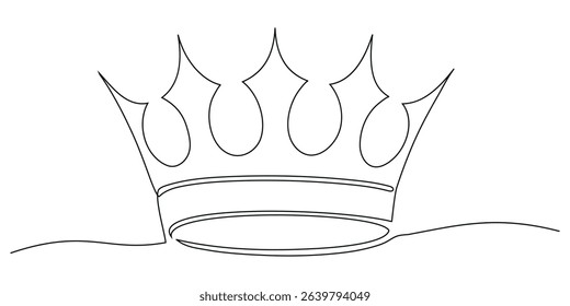 Continuous one line drawing of a royal crown with minimalist design and elegant single line contour, king crown vector, Continuous One line drawing of Crown. Representing monarchy with a basic crown.