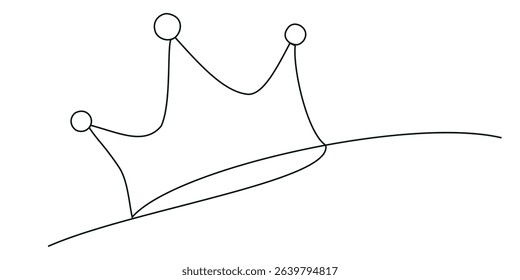 Continuous one line drawing of royal crown. Simple king crown outline design.