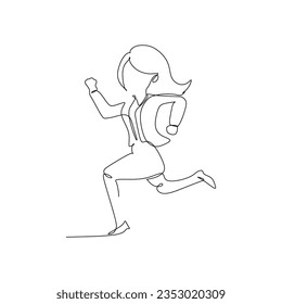 Continuous one line drawing of running Businesswoman. Vector design for business and finance illustration