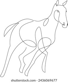 Continuous one line drawing of running horse. Black and white vector illustration.