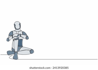 Kontinuierlich eine Linie zeichnen trauriger Roboter sitzend allein auf dem Boden. Depressiv, Störung, Trauer. Humanoider cybernetischer Organismus. Künftige Roboterentwicklung. Vektorgrafik-Vektorgrafik-Illustration mit einer einzelnen Linie