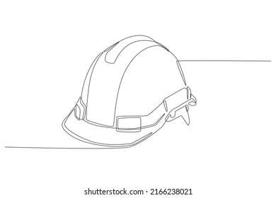 Continuous one line drawing safety helmet for safety work. Road and building construction concept. Single line draw design vector graphic illustration.