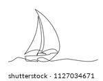 Continuous one line drawing of sailboat. Business icon. Vector illustration