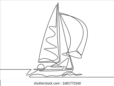 Continuous One Line Drawing Of Sailboat. Vector Illustration