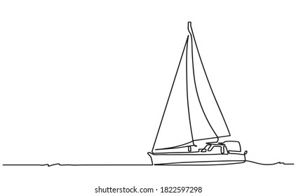 Dibujo continuo de una línea de barco de vela. Icono de negocio. Ilustración vectorial. trazado de línea de yate. Resumen de la silueta del velero. La plantilla para el diseño funciona. Ilustración vectorial.