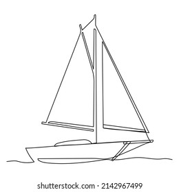 Dibujo continuo de una línea de barco de vela. Ilustración del vector	
