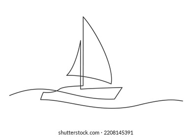 Continuous one line drawing of sailboat. Business icon. Vector illustration