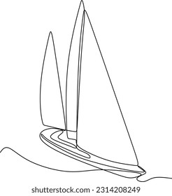 Continuous one line drawing of sailboat. Business icon. Vector illustration