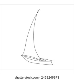Continuous one line drawing of a sailboat. Business icon. Vector illustration