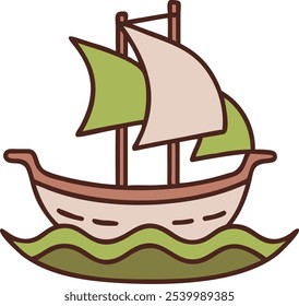 Continuous one line drawing of sailboat. Business icon. Vector illustration on white background