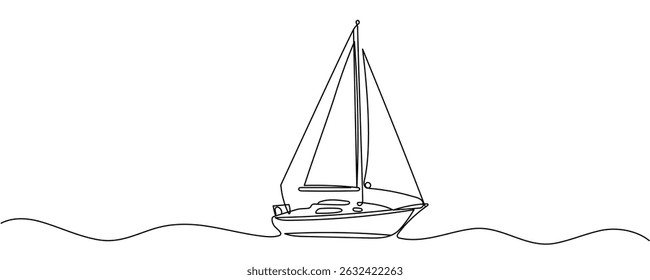 Continuous one line drawing of sailboat. Editable stroke Vector illustration
