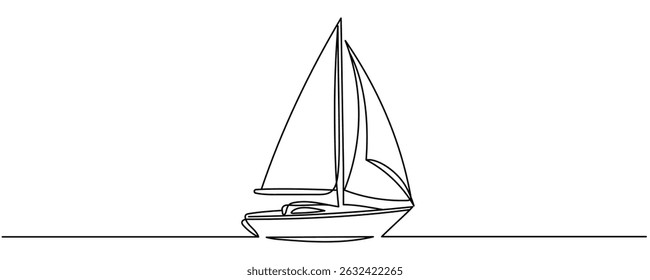 Continuous one line drawing of sailboat. Editable stroke Vector illustration
