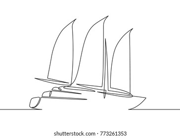 Continuous One Line Drawing Of Sailboat Yacht Modern
