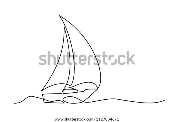 Continuous one line drawing of sailboat.\
Business icon. Vector\
illustration