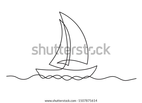 Continuous one line drawing of sailboat. Business icon.