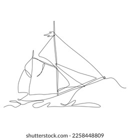 Continuous One Line Drawing Sailing Ship