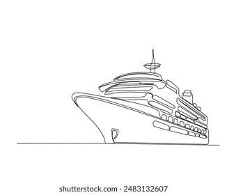 Dibujo continuo de una línea de crucero de vela.  Ilustración vectorial de contorno simple de crucero. 