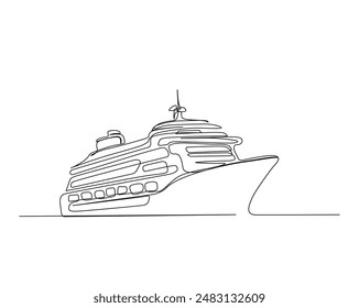 Dibujo continuo de una línea de crucero de vela.  Ilustración vectorial de contorno simple de crucero. 