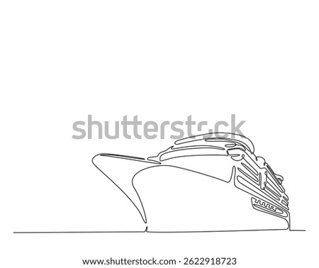 Continuous one line drawing of sailing cruise ship. Cruise ship in simple outline illustration. Editable line vector