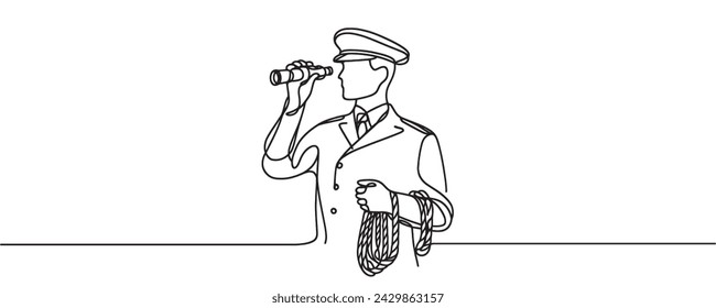 Continuous one line drawing of a sailor in uniform. Vector graphic illustration of a one line drawing of a ship captain.