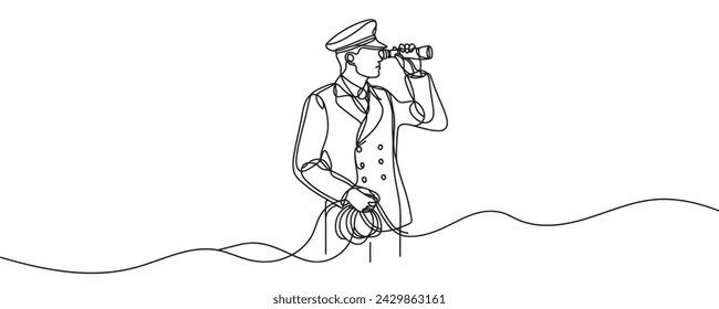 Continuous one line drawing of a sailor in uniform. Vector graphic illustration of a one line drawing of a ship captain.