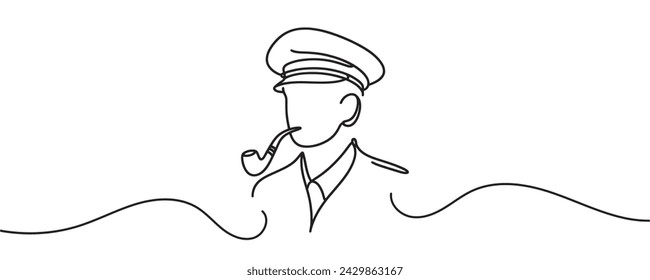 Continuous one line drawing of a sailor in uniform. Vector graphic illustration of a one line drawing of a ship captain.