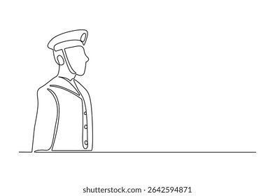 Continuous one line drawing of Sailor man. Single line drawing illustration of Seafarers. Day of the seafarer concept vector art. Doodle line illustration.