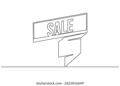 Continuous one line drawing of Sale icon. Single line drawing illustration of Sale tag emblem. Business marketing concept vector art. Doodle line illustration.