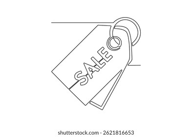 Continuous one line drawing of Sale icon. Single line drawing illustration of Sale tag emblem. Business marketing concept vector art. Doodle line illustration.
