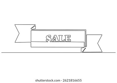 Continuous one line drawing of Sale icon. Single line drawing illustration of Sale tag emblem. Business marketing concept vector art. Doodle line illustration.