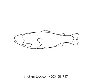 Continuous one line drawing of salmon fish icon in silhouette on a white background. Linear stylized.