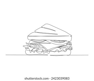 Continuous one line drawing of sandwich. Sandwich single outline vector illustration. Editable stroke.