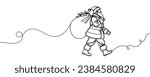 Continuous one line drawing of Santa Claus isolated on white background. Vector illustration