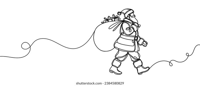 Continuous one line drawing of Santa Claus isolated on white background. Vector illustration